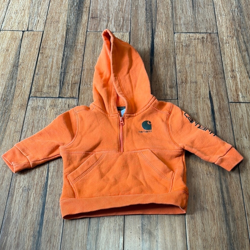 Carhartt Baby Hoodie Orange 6 Months 1/2 Zipped